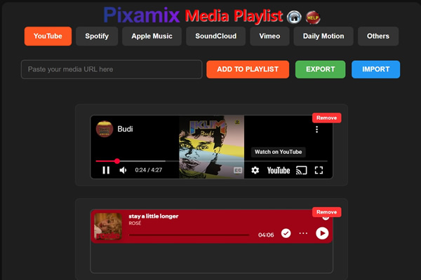 Pixamix Playlist Interface